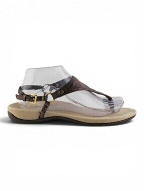 Vionic Kirra Sandal Leather Thong Metallic Bronze Backstrap Arch Support 8